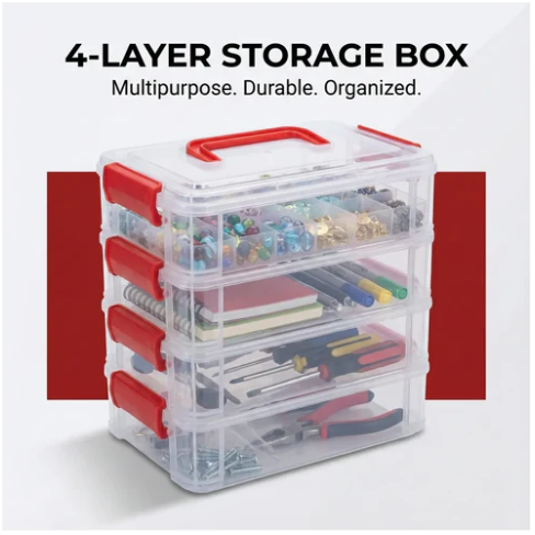 Plastic Storage Box – 4-Layer Transparent Organizer with Handle